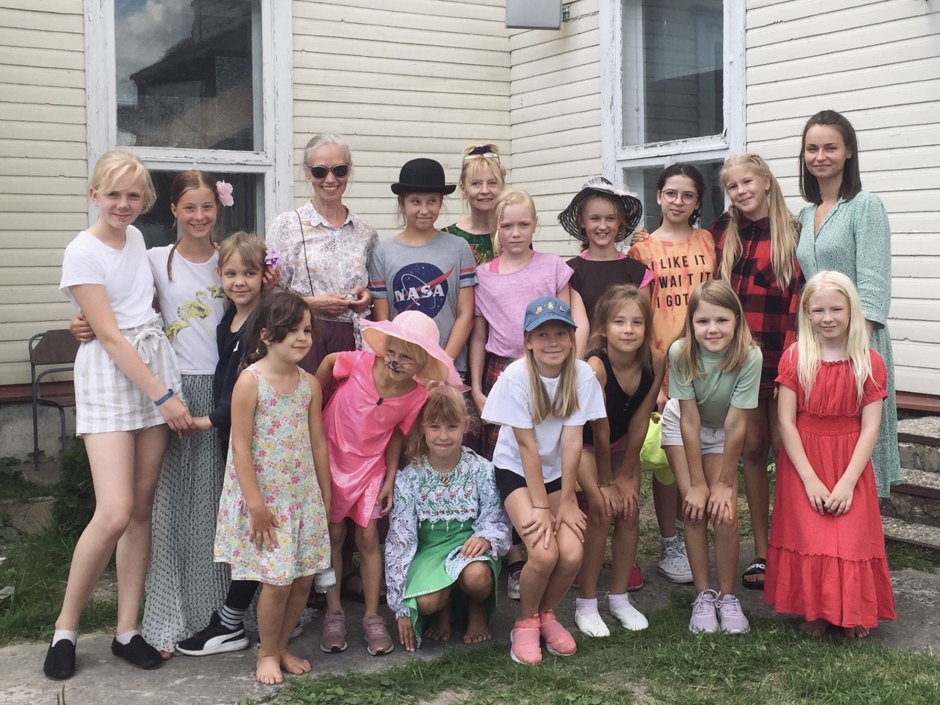 Jane Napp with a group of young theatre students